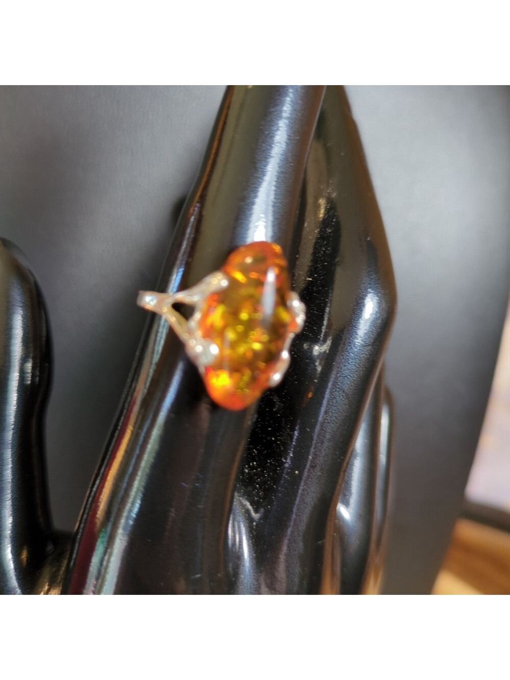 925 Sterling Silver Amber Ring Size 7.5 Natural Stone - Picture 3 of 8